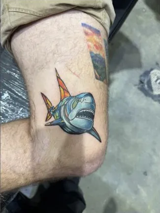 Stained glass style shark tattoo